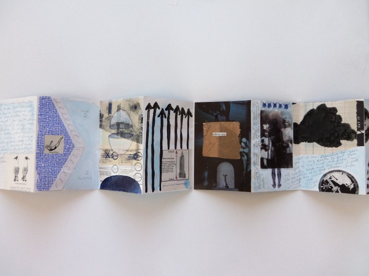 nightsongs, 3.5"x5.5", Accordian Book, Acrylic, ink, graphite, collage, 2013