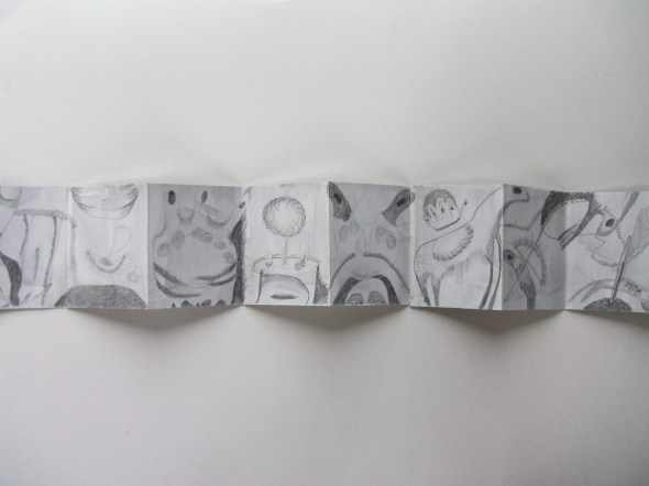 Sappho Sketches, 3"x4", Accordian book, Graphite