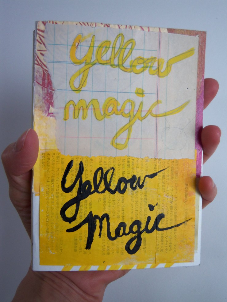 Yellow Magic, Accordian book, Acrylic, pen, ink, graphite, collage, 4.25x6x.5", 2013