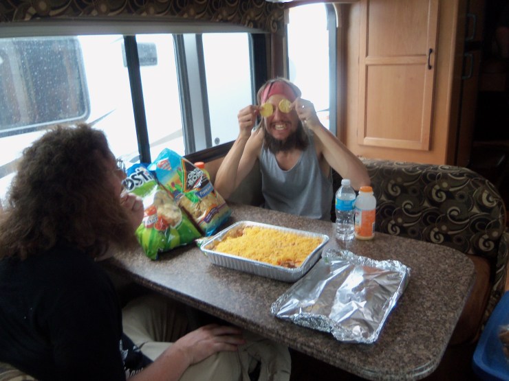 We hadn't even left Indy yet, and already Travis and Robert were busting into the eats!