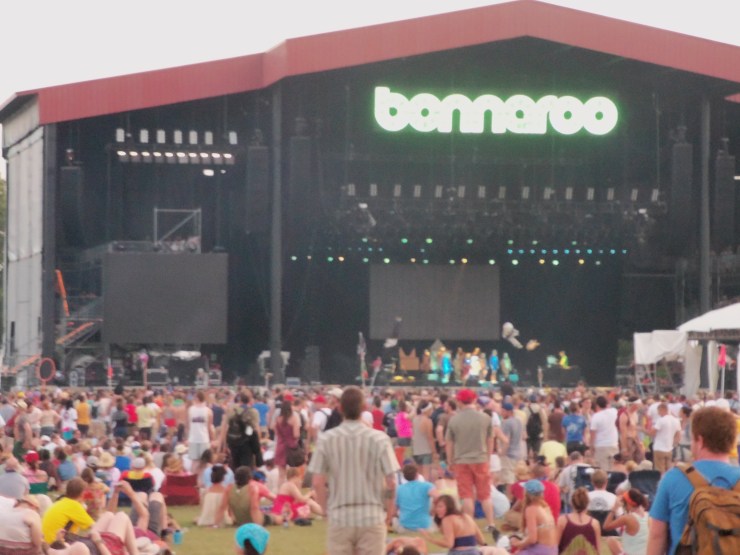 It's hard to see, but those colorful people on stage are Bjork's dance troupe.