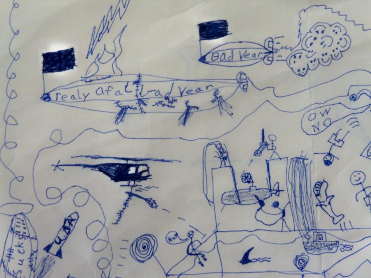 Travis liked to reimagine the Good Year blimp as the Bad Year blimp...and as the realy aful year blimp...and as the This Year Sucks blimp.