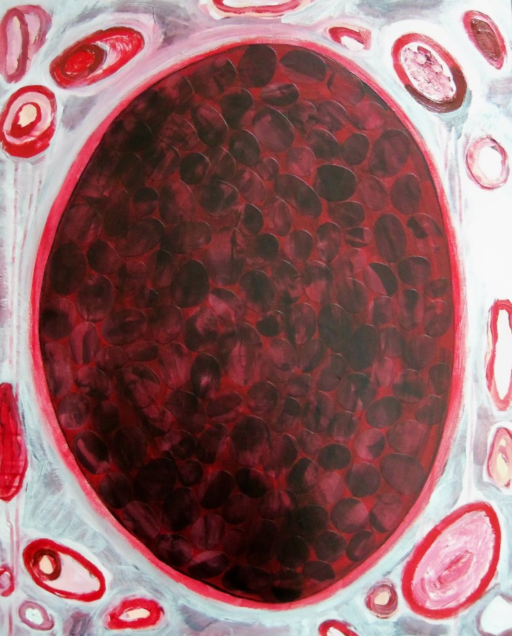 Red Hole, 24"x30", Acrylic Paint & Collage on Birch Panel, 2014