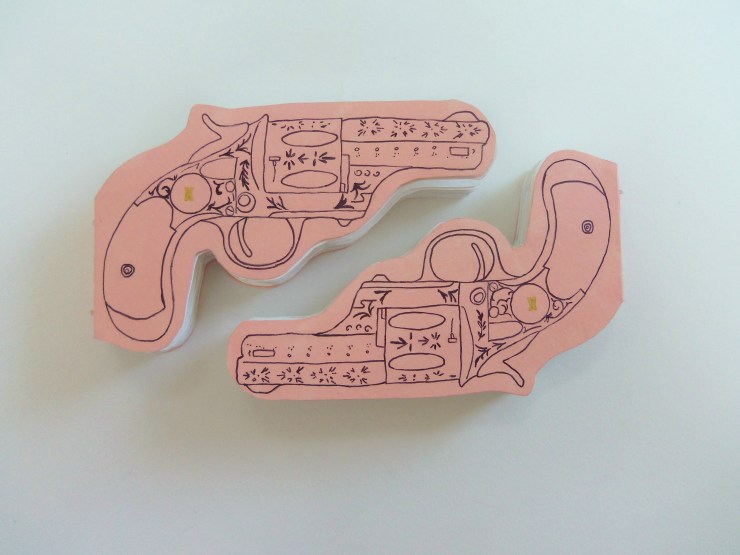 Duel, Books measure approx. 6.25"x4", Watercolor paper, acrylic, marker, exposed stitch binding, 2015